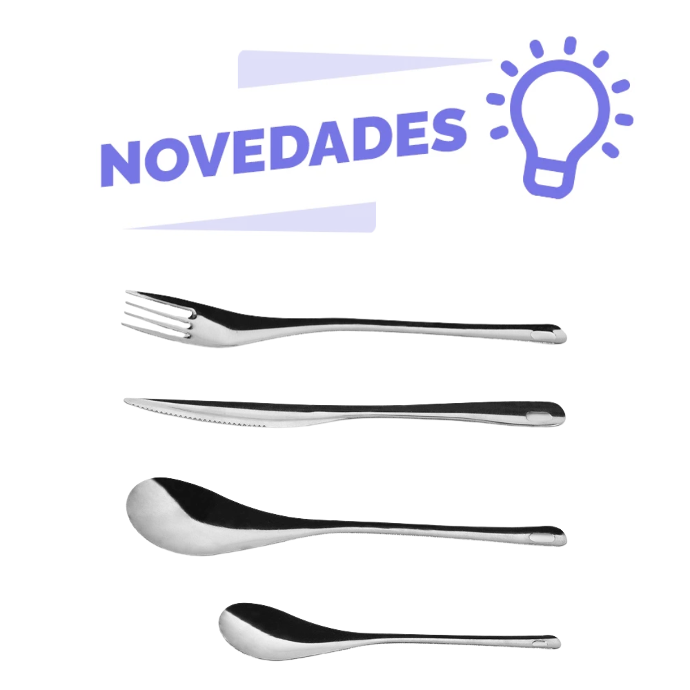 Tenedor, cuchillo, cuchara y cucharilla de acero inoxidable reutilizables