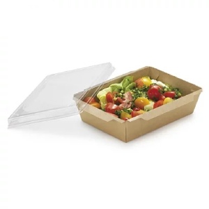 Ensaladera rectangular kraft con tapa PET RAJA®